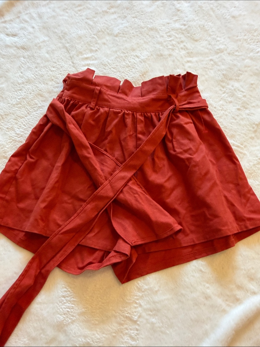 PrettyLittleThing Rust Red Paperbag Waist Tie Skort